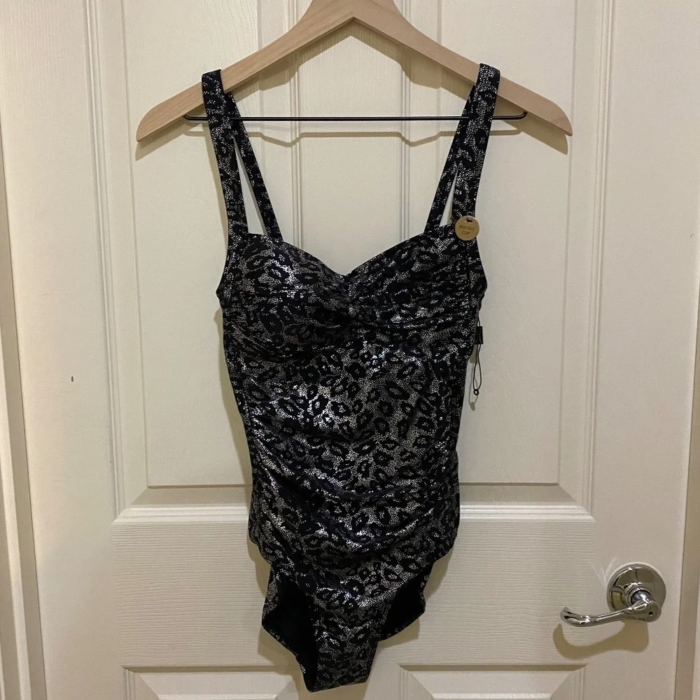 Niptuck- One Piece Swimsuit-Multi Fit cup- Silver Metallic Leopard Print- Size 4 - Picture 1 of 10